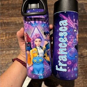 Purple Personalized Water Bottle with Cartoon Design